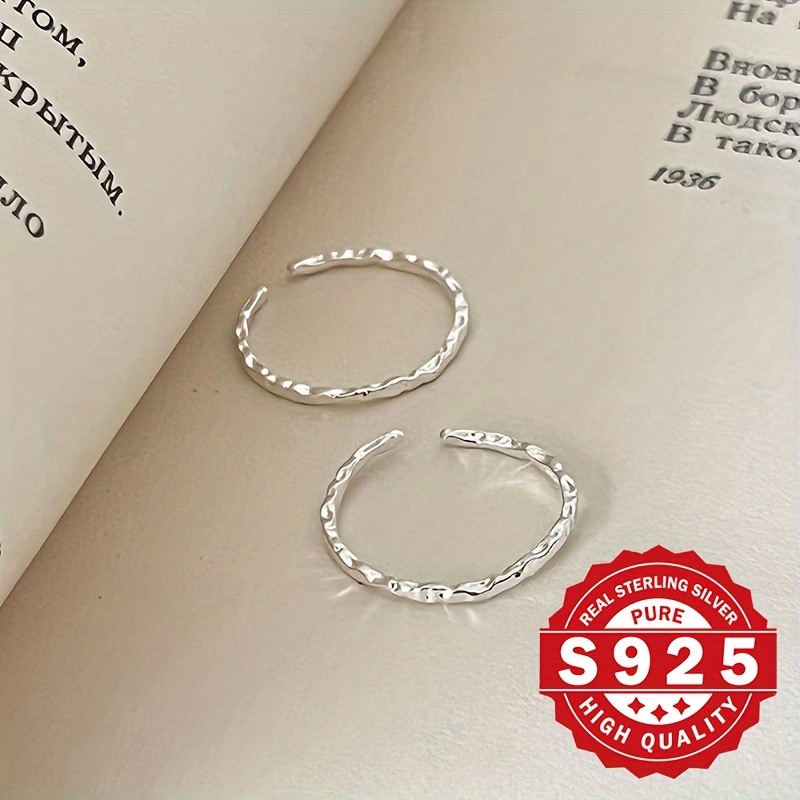 S925 Pure Silver Open Ring with Textured Band for Women